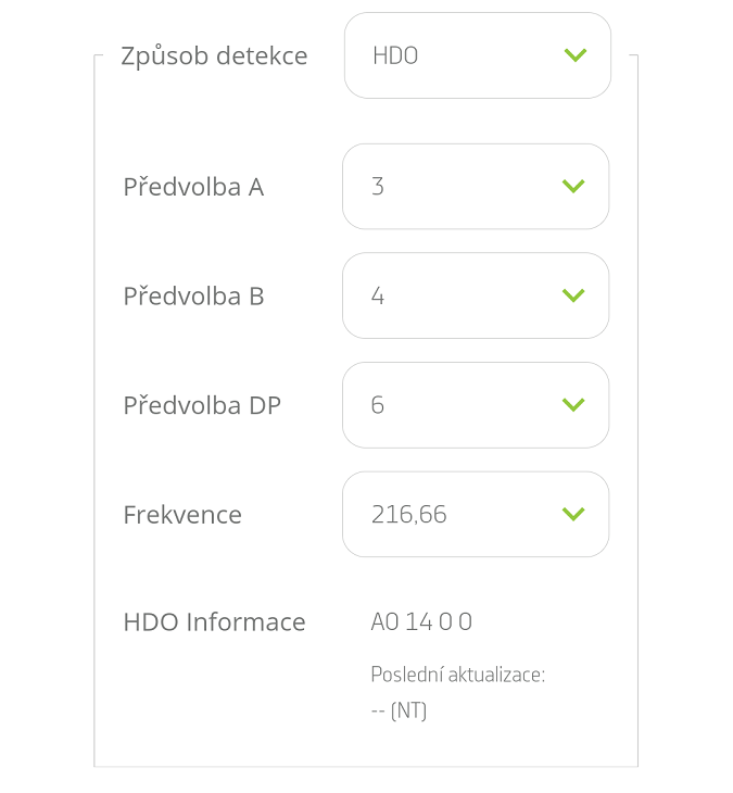 Nastavení parametrů HDO v aplikaci SmartBoiler