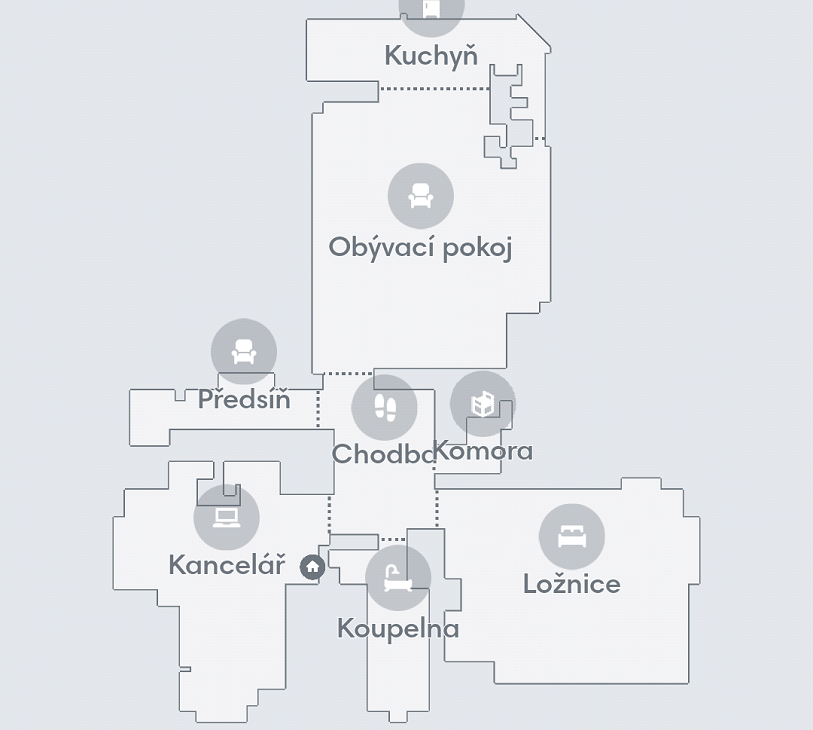 Mapa domu z aplikace vytvořená iRobot Roomba